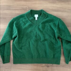 H&M Emerald Green Knit V-Neck Sweater